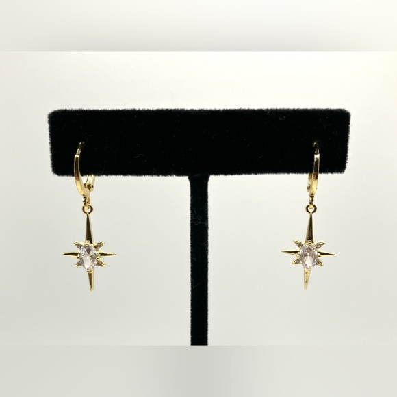 NWT VB&Co Artisan Made Gold & Crystal Drop Star Burst Earrings - Picture 3 of 3